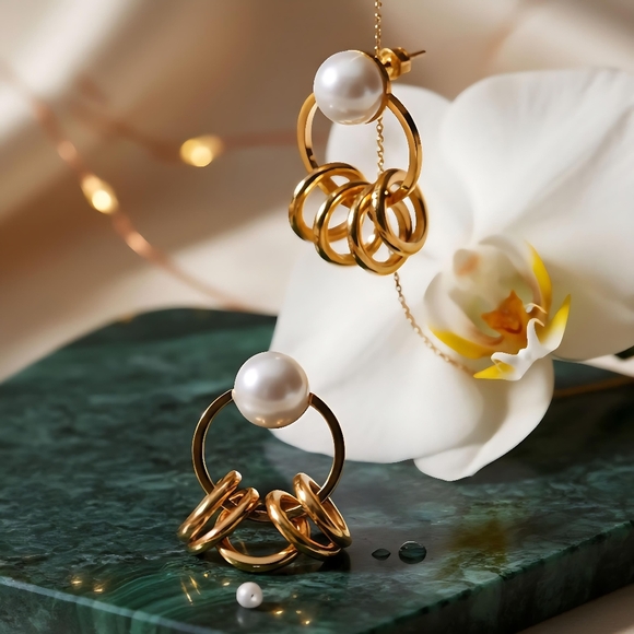 Minimalist Chic Faux Pearl Golden Hoops Earrings Dainty Everyday Jewelry - Picture 10 of 14